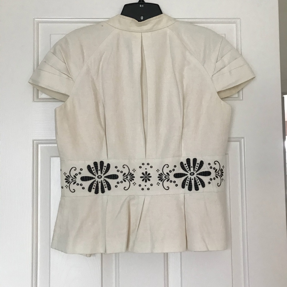 Anthropology Cream Jacket with Black Floral Accent